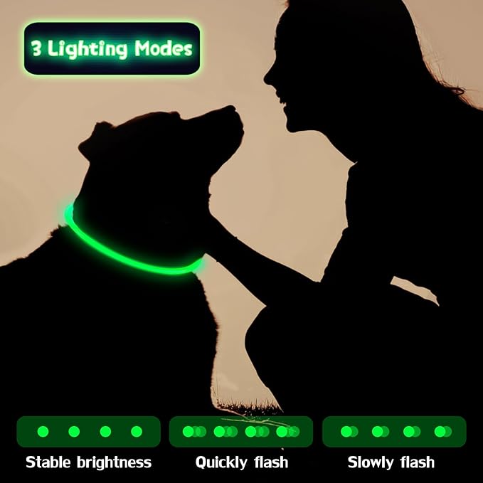 Weewooday 3 Pcs Dog Collar USB Rechargeable LED Light up Dog Collar Flash Waterproof Pet Necklace Pet Lights for Night Walking Adjustable Safety Necklace for Large Medium Small Puppy(Green)