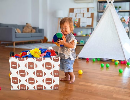 Rectangular Football Storage Basket Empty,Collapsible Gift Basket with Handles,Toys/Books Box,Room Decor(American Football)