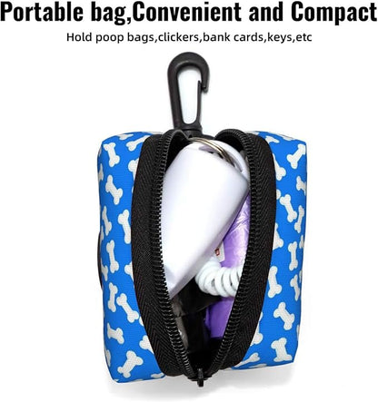 Dog Poop Bag Holder for Leashes - Lightweight Pet Waste Bags Dispenser Doggy Zippered Pouch for Puppy Walking Accessories(Dog Bones)