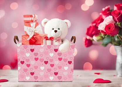 Rectangular Storage Basket Empty,Collapsible Gift Basket with Handles,Heart Print Basket, Books Box,Room Decor(Love You Heart)