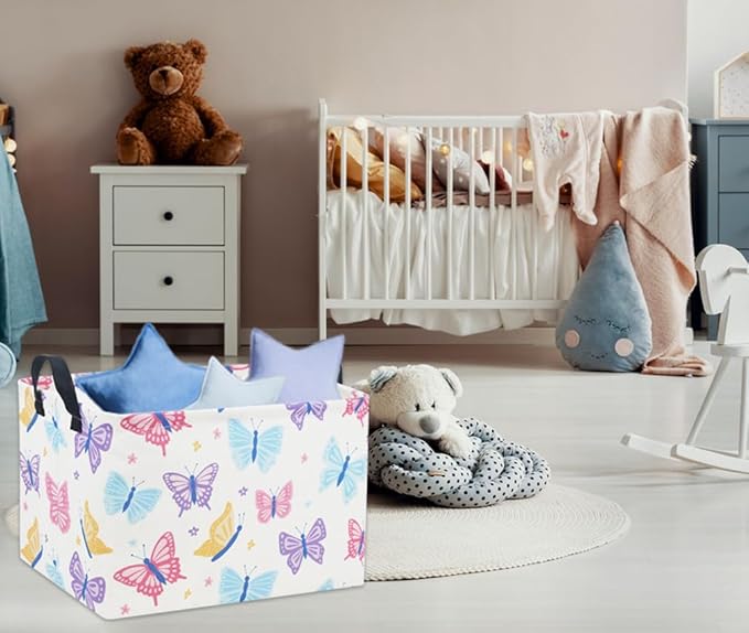 Rectangular Kids Storage Bin Gift Basket Baby Organizer Shelf Book Basket Room Decor(Colorful Butterfly)