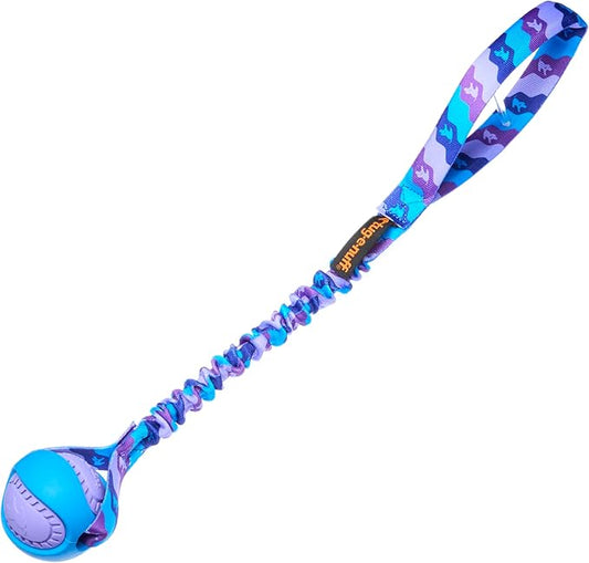 Tug-E-Nuff - PowerBall Bungee Tug | Shock Absorbing Bungee Handle | Durable Ball Toy for Dogs | Ideal for Interactive Dog Training and Dogs of All Ages | 43cm (17inches) in Size (Purple)
