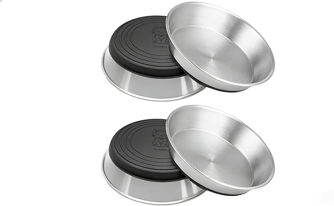 4 Pack Stainless Steel Whisker Friendly Shallow and Wide Cat Bowls for Food and Water, Non-Slip Silicone Cute Bottom for Small Dog Puppies Cats.