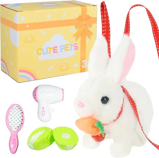 Hopping Rabbit Interactive Electronic Pet Plush Bunny Toy with Sounds and Movements Animated Walking Wiggle Ears Twitch Nose Gift for Toddlers Birthday
