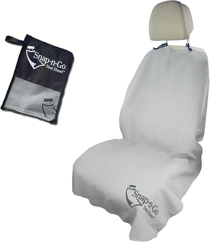 Car Seat Towel Cover After Gym Workout Yoga Pets: Snap-n-Go Seat Sheet™ Universal Fit with Headrest Post Straps, Quick-Dry Washable Sweat Protector for Car, Truck SUV Interior Protection (Light Gray)