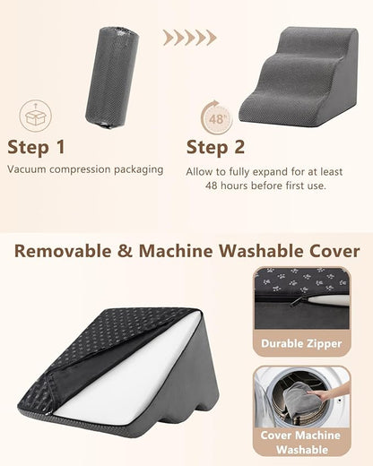 Dog Stairs for Small Dogs,3 Step Dog Ramp for Couch and Bed,Pet Stairs with Non-Slip Bottom for Old Cats,Indoor Pet Steps,Comfort,Durable,15.4" H,Grey