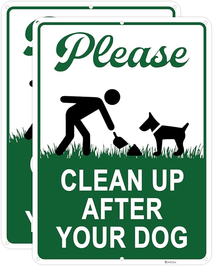 Clean Up After Your Dog Signs, 10x7in Optional Accessory Bundle, Please Pick Up Your Dog Poop, no poop signs for yard Keep Off Grass,2pc,zinclue