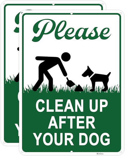 Clean Up After Your Dog Signs, 10x7in Optional Accessory Bundle, Please Pick Up Your Dog Poop, no poop signs for yard Keep Off Grass,2pc,zinclue