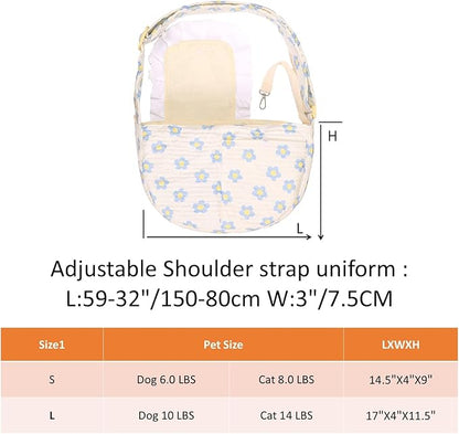 Floral Print Pet Carrier Bag for Small Dogs and Cats, Carry 5-15 Lbs Pet Purse, Hands-Free Design Pet Bags(Blue Floral, Small)