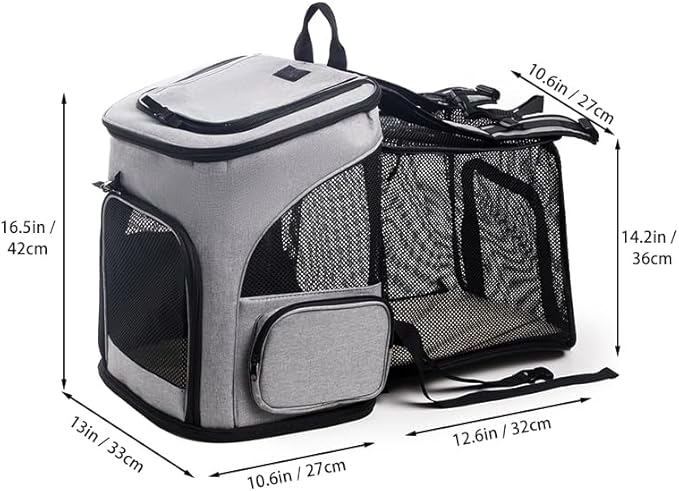 Expandable Cat Carrier Backpack, Large Soft Airline Approved Collapsible Pet Bag for Small Dogs Puppies Medium Cats, Breathable Portable Travel Bags for Hiking