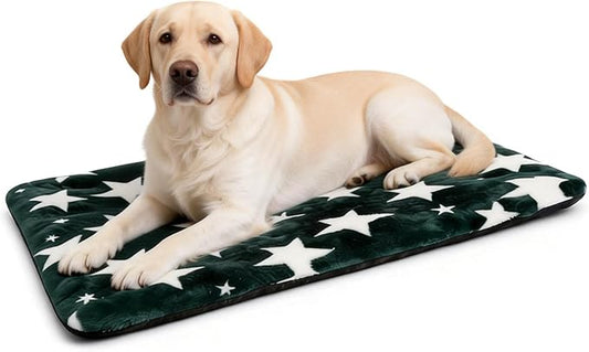 Washable Dog Bed Mat with Anti-Slip Bottom, Deluxe Plush Memory Foam Crate Pad & Waterproof Outdoor Kennel Mat for Dogs & Cats-Durable Crates Beds, Large Medium Small Puppy Size36 x 24",Green