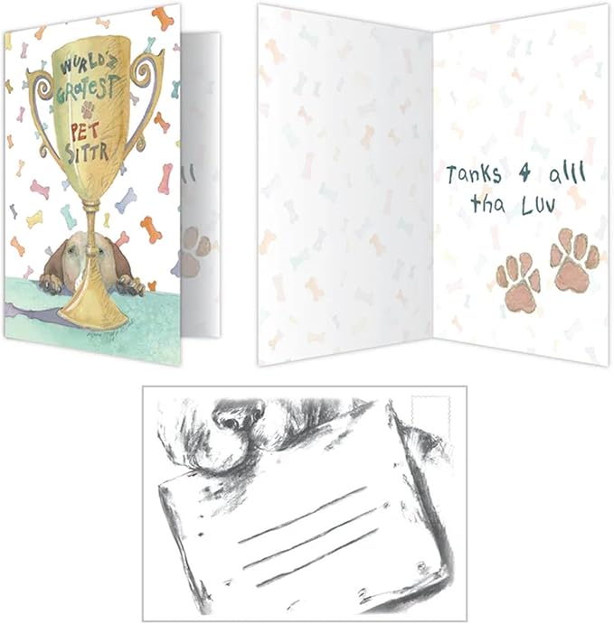 Dog Speak World's Greatest Pet Sitter Greeting Card Wurld'z Gratest Pet Sitter Thank You Appreciation Card with Dog Paws and Envelope 4.75" x 6.75"