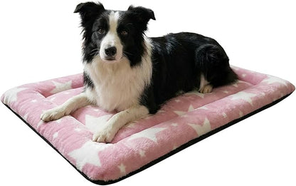 Washable Dog Bed Mat With Anti-Slip Bottom, Deluxe Plush Memory Foam Crate Pad & Waterproof Outdoor Kennel Mat For Dogs & Cats-Durable Crates Beds, Large Medium Small Puppy Size 30" x 20",pink