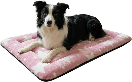 Washable Dog Bed Mat With Anti-Slip Bottom, Deluxe Plush Memory Foam Crate Pad & Waterproof Outdoor Kennel Mat For Dogs & Cats-Durable Crates Beds, Large Medium Small Puppy Size 30" x 20",pink