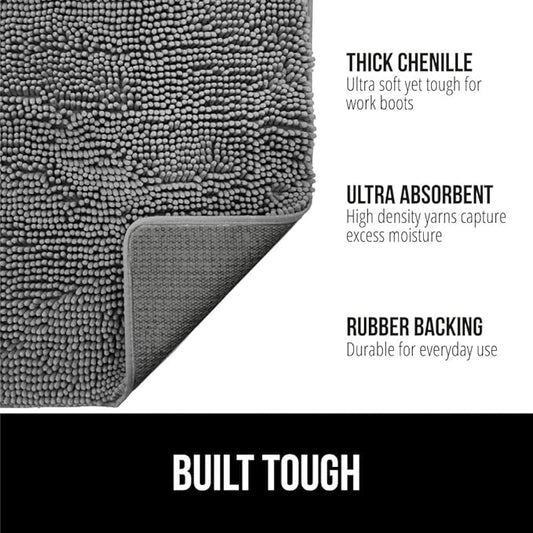 GORILLA GRIP SoakSTOPPER Dog Door Mat, 48x30 Machine Washable Rug Absorbent Doormat Captures Moisture Mud Dirt, Quick Dry Soft Chenille Entryway Rugs Indoor Entrance Mats for Dog Paws, Grey