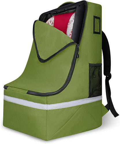 LARIPOP Car Seat Travel Bag for Airplane Gate Check Approved, Padded Backpack with Adjustable Straps, Reflective Strips & Protective Feet for Infant Convertible Booster Seats, Green