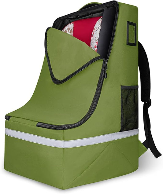 LARIPOP Car Seat Travel Bag for Airplane Gate Check Approved, Padded Backpack with Adjustable Straps, Reflective Strips & Protective Feet for Infant Convertible Booster Seats, Green