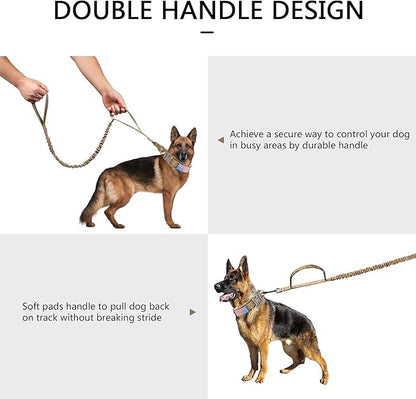 DAGANXI Tactical Dog Collar Leash Set, Adjustable Military Training Nylon Dog Collar with Controll Handle and Heavy Metal Buckle for Medium and Large Dogs，with Patches and Airtags Case (M, Brown-Set)