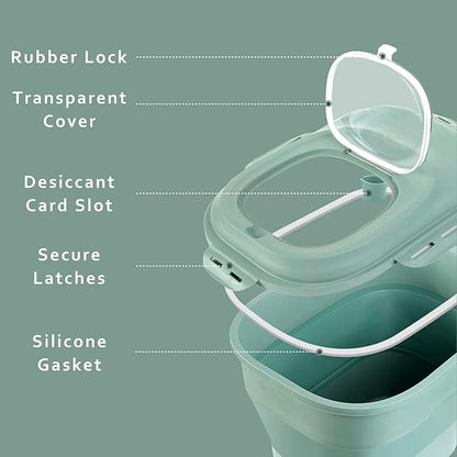 Cereal Rice Food Storage Containers, Collapsible 20 to 50 Lbs Dispenser Bin with Rolling Wheel Airtight Locking Lid, Dog Pet Cat Flour Sugar Plastic Leakproof Sealable Large Kitchen Pantry Holder