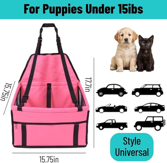 Small Dog Car Seat, Portable Foldable Breathable, Clip-On Safety Leash, Waterproof Oxford Travel Bag, Mesh Window for Pets Up to 15 lbs with 10PCS Pee Pads
