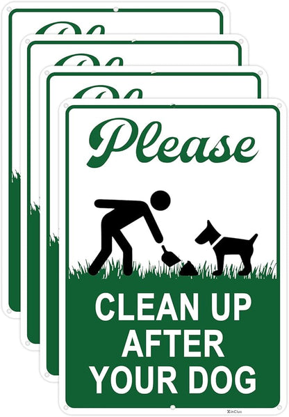Clean Up After Your Dog Signs, 10x7in Optional Accessory Bundle, Please Pick Up Your Dog Poop, no poop signs for yard Keep Off Grass,4pc,zinclue