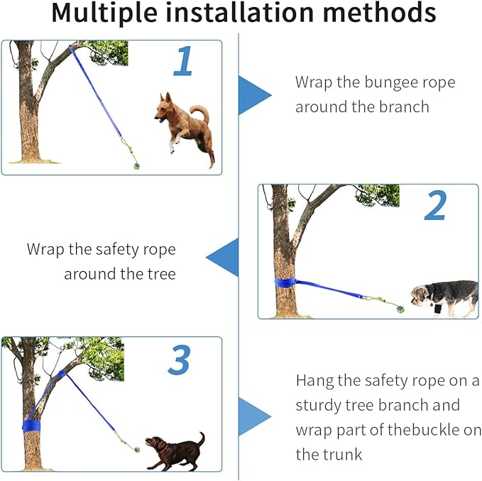DGSL Outdoor Hanging Bungee Dog Toy - Interactive Dog Tug Toy with 2 Chew Rope Toys for Small to Large Dogs - Best for Tug of War, Bite Training, Pull Exercise, Solo Play