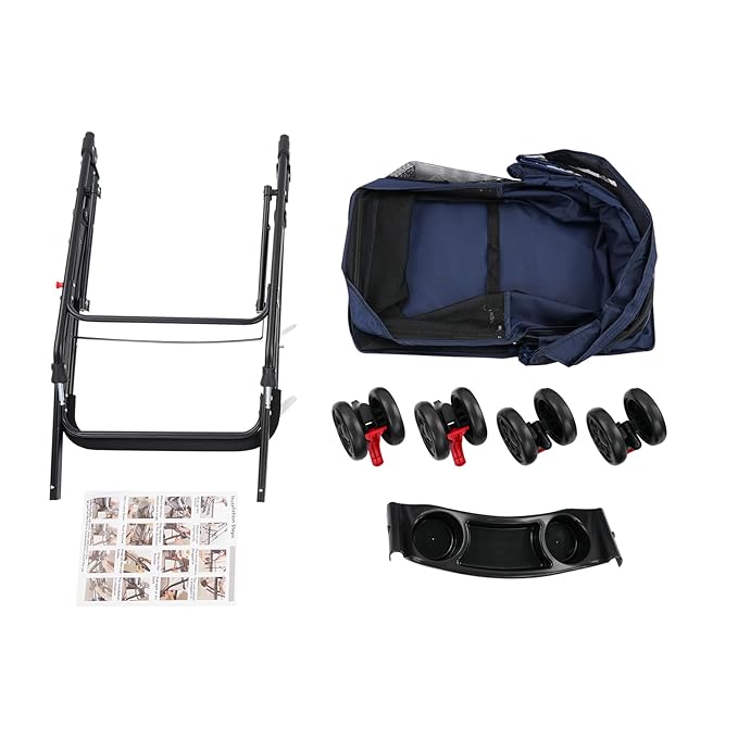 Pet Stroller for Small Medium Dogs Cats, Lightweight Foldable Pet Wagon with 360° Front Wheels & Brake, 40 lbs Capacity Carrier for Park Travel Shopping, Breathable Mesh Basket (Navy Blue)