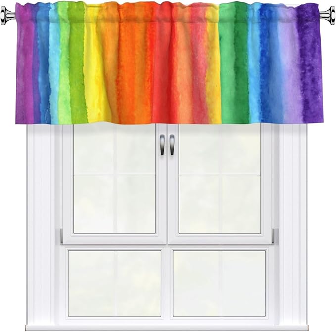 Rainbow Curtain Valance Short Rod Pocket Window Treatment for Living Room Bedroom Kitchen Bathroom 1 Panel 54" W x 18" L