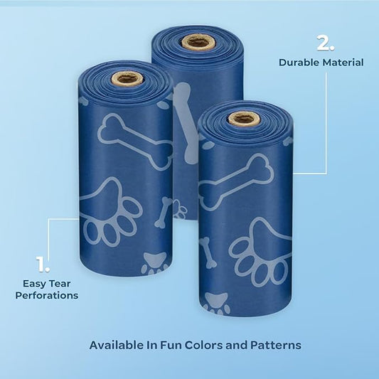 Best Pet Supplies Dog Poop Bags (150 Bags) for Waste Refuse Cleanup, Doggy Roll Replacements for Outdoor Puppy Walking and Travel, Leak Proof and Tear Resistant, Thick Plastic - Loyal Blue