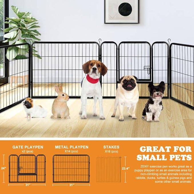 ZENY Dog Playpen 24 Inch 16 Panels, Heavy Duty Pet Dog Pen Indoor, Metal Dog Fence with Doors, Foldable Animal Outdoor Exercise Pen for Yard, RV, Camping