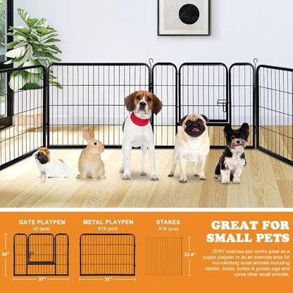 ZENY Dog Playpen 24 Inch 16 Panels, Heavy Duty Pet Dog Pen Indoor, Metal Dog Fence with Doors, Foldable Animal Outdoor Exercise Pen for Yard, RV, Camping