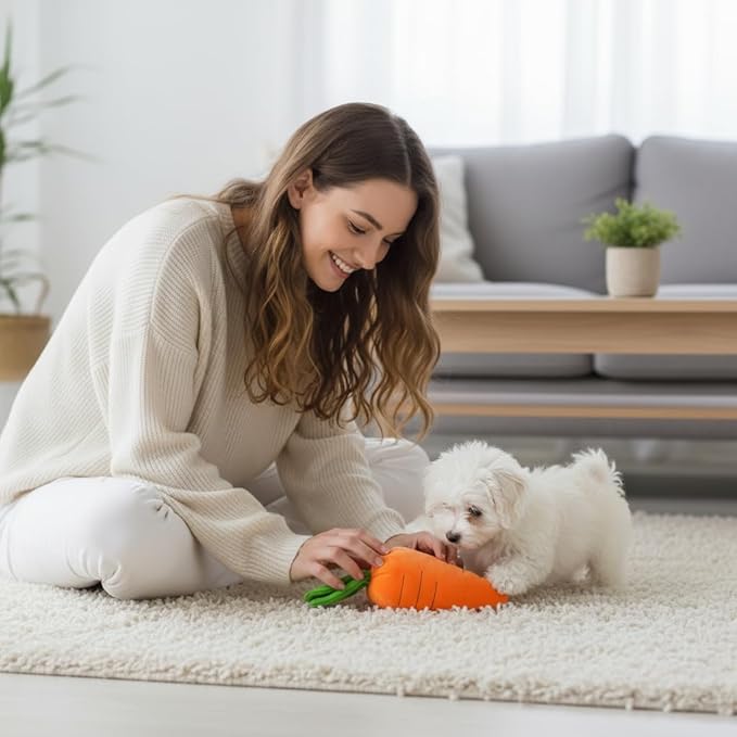 Best Pet Supplies Crinkle Dog Toy for Small, Medium, and Large Breeds, Cute Carrot with Soft Squeaker, Carrot Shape Pet Plush Toy with Sound, Bite-Resistant Soft Comfortable Dog Toys