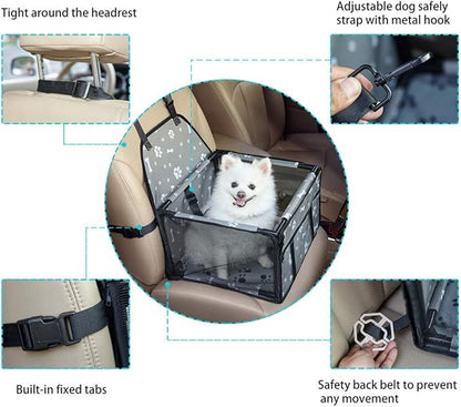 Small Dog Car Seats for Small Dogs,Portable Puppy/Pet Car Booster Seat with Clip-On Leash and Mesh Window for Small Pet Up to 11 lbs