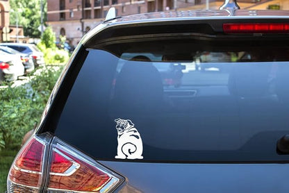 WIRESTER 6 inch Clear Vinyl Decal Sticker Decoration for Car Window (Or Any Flat Surface) - Pug Looking Back