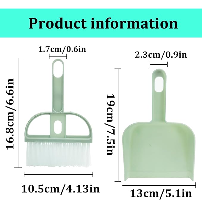 Mini Dustpan and Brush Set, Portable Exquisite Pet Waste Cleaning Kit, Hamster Sand Scooper Cage Cleaning Tool for Small Pets Guinea Pigs Hedgehogs Hamsters Chinchillas Rabbits (Green)