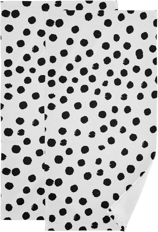 2 Pack Black White Polka Dots Hand Towels for Bathroom,Soft Absorbent Boho Black Spots Doodle Kitchen Dish Towels,Modern Decorative Guest Bathroom Towels for Bath,Face,Shower,Gym 14"x28"