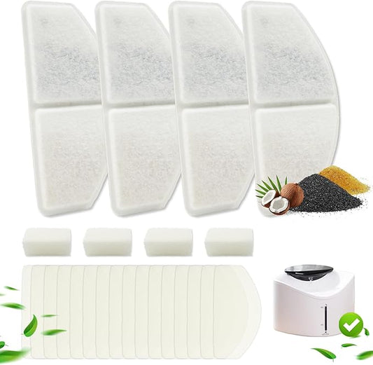 YPD-C015W Smart Cat Fountain Filter Set: 4 Replacement Filters+4 Water Pump Filters+16 Replacement Sponges, Only for Item Model Number: HALKYDY YPD-C015W