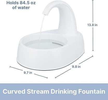 Trixie Curved Stream Drinking Fountain for Cats and Dogs, 84.5oz Automatic Water Dispenser, Cat Water Bowl,White