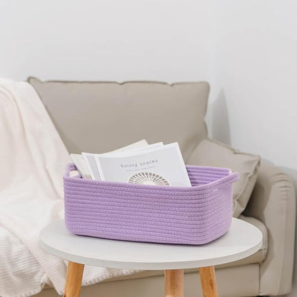 CubesLand Cute and Durable Small Cotton Rope Basket for Organizing, Woven Closet Storage Bin,Shelves Closet Storage Basket, Bathroom Storage Organizer Bin, Nursery Toy Basket Bin, Purple Basket