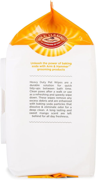 Arm & Hammer for Pets Heavy Duty Multipurpose Dog Wipes, Paw and Butt Wipes for Dogs to Help Clean Deodorize and Freshen Coat and Skin Between Baths, Mango Scent, 100 Count - 12 Pack