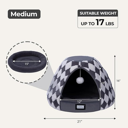 BALANCE Cat Beds for Indoor Cats, 2-in-1 Cat Bed Cave with Anti-Slip Bottom and Ultra-Soft Plush, Cozy Cats House Tent for Kittens and Small Dogs, 21 Inches, Dark Grey