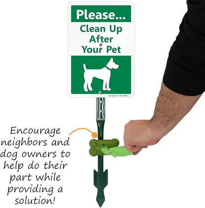 SmartSign Please Clean Up After Your Pet Yard Sign & Clip-On Preloaded Dispenser Combo/Kit with 135 Dog Poop Waste Bags, 7"x10" Rust-proof Aluminum Sign with 18-inch Steel Stake