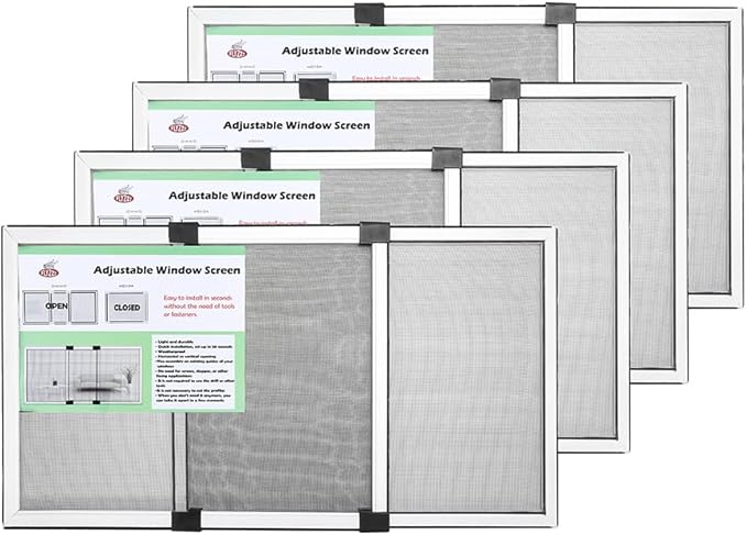 FLYZZZ 4 Packs Adjustable Window Screen Horizontal (15.74''H x 21''-40''W) Expandable Window Screen Medium Replacement for Home