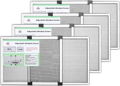 FLYZZZ 4 Packs Adjustable Window Screen Horizontal (15.74''H x 21''-40''W) Expandable Window Screen Medium Replacement for Home