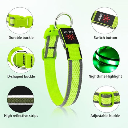 Illumifun Light Up Dog Collar - USB Rechargeable LED Dog Collar Glow in The Dark - High Visibility Glow Collar for Night Walking (Small, Fluorescent Green)