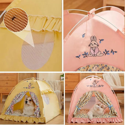 Cute Cat Teepee Cave, Cat Tent Foldable Indoor Outdoor with Thick Mat,Puppy Bed Tent,Bunny Pet Tent Teepee,Portable Dog House Teepee Tent, Cat Bed,Dog Bed Tent,Puppy Bunny,Pet Tent Teepee (Z2, L)