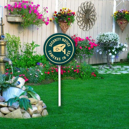 Uptell Metal Round Camera Security Service Video Surveillance Warning Yard Sign 9.2x9.2 Inch Classic Outdoor Lawn Decorations, Protect Your Grass & Property,With Stake 12.8"