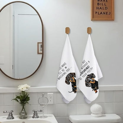 Funny Dachshund Kitchen Towels, Gifts for Dachshund Lovers Women Dish Tea Towels, Dog Mom Dad Lovers Owner Gifts Wiener Dog Gift for Women, Wiener Dogs Gifts Tea Towel, 16x24 Inch Set of 2