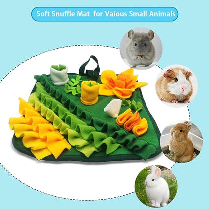 Rabbit Foraging Mat,Bunny Snuffle Mat for Small Animals Puzzle Toys Pets Interactive Feeding Mat for Guinea Pigs Hedgehog Chinchilla Puppies (Green, S)