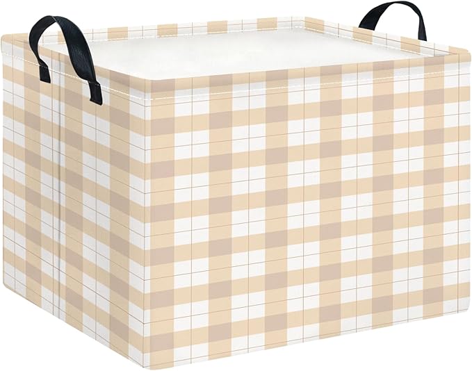 CLOCOR Rectangular Storage Basket,Collapsible Cute Pattern Storage Bin,Waterproof Books Box with Handles,Gift Basket(Yellow Grid)